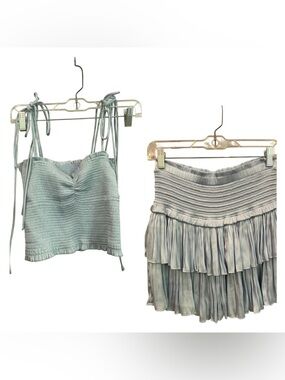Ruched Blue Skirt And Tank Top Set